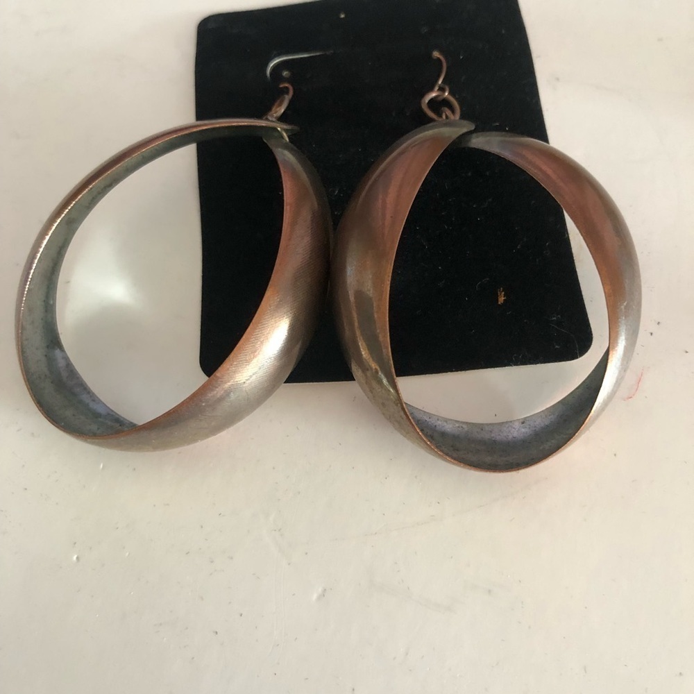 Unique copper colored Hoop Earrings with Elongated Shape and Open Design